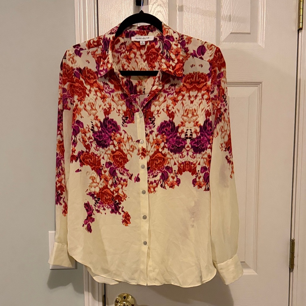 Rose & Olive Red and Purple Floral Button-Down Shirt